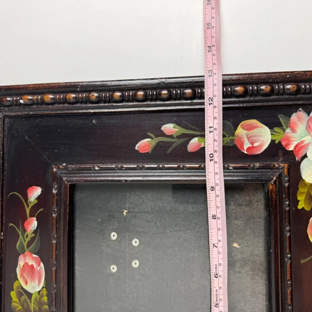 Antique RARE Wooden Frame Flowers Hand Painted